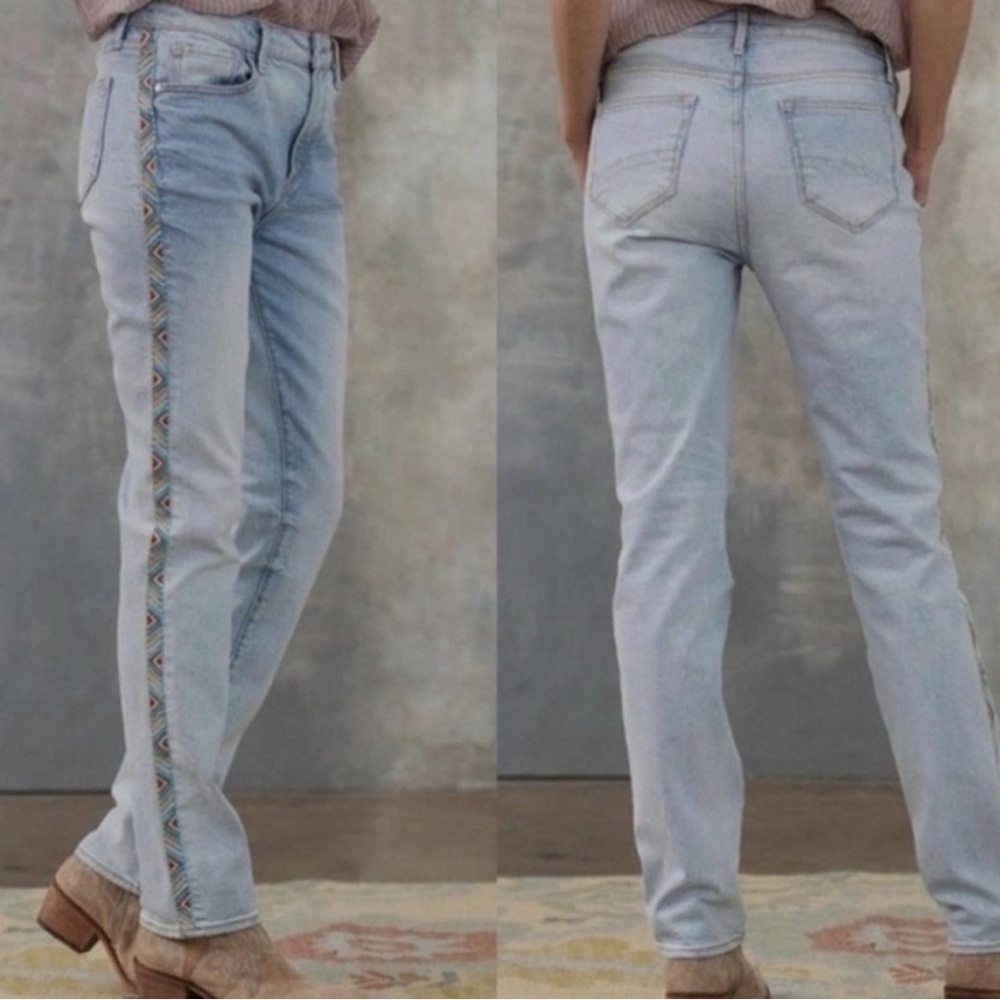 Driftwood Audrey High Rise Embroidered Side Trim Jeans Size 28 Straight Leg